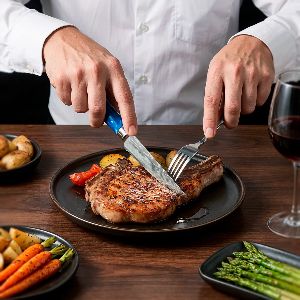 6-Piece Serrated Steak Knife Set with Blue Handles - Image 6
