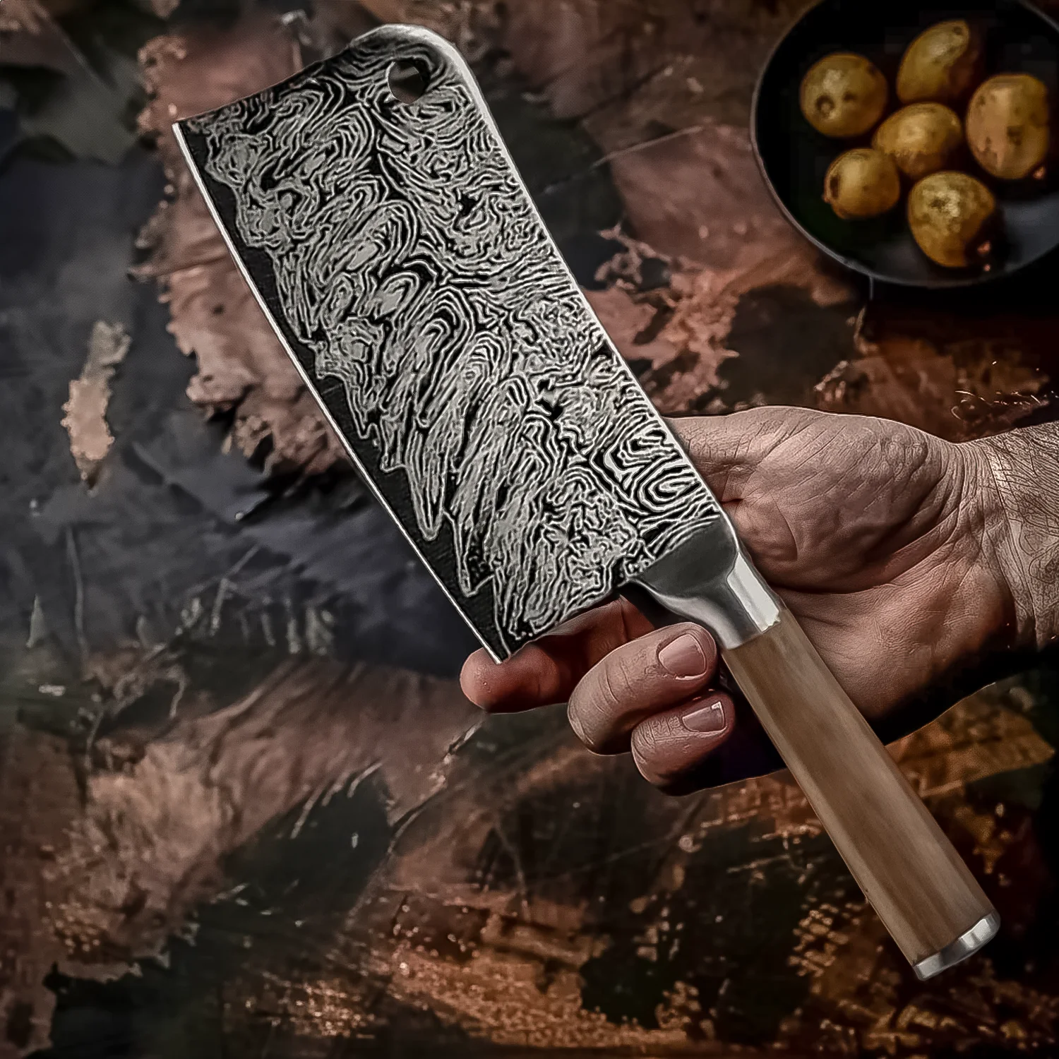 Damascus Pattern Kitchen Knives Set - Image 5