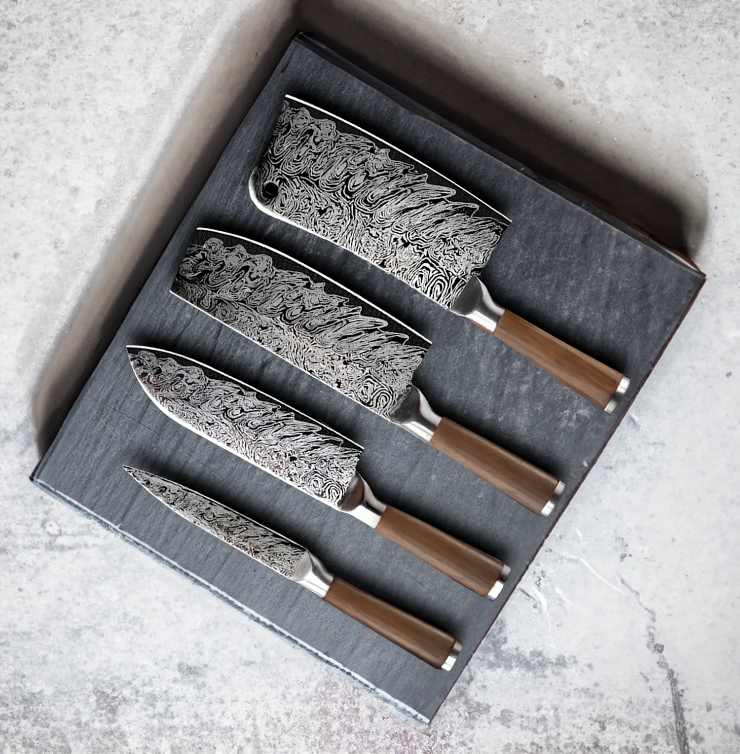 Damascus Pattern Kitchen Knives Set - Image 7