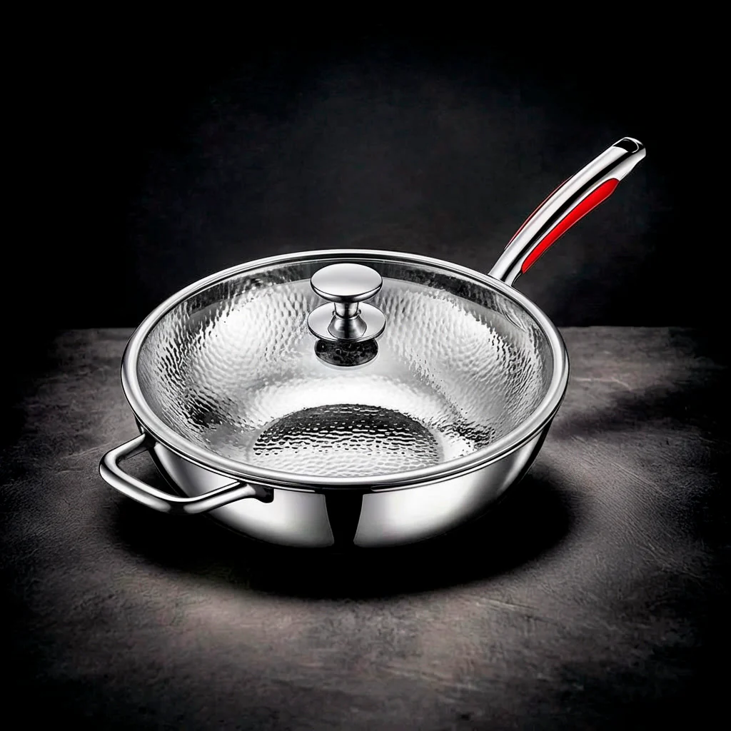 Hammered Titanium Wok Deep Frying Pan with Dual Handles - Image 11