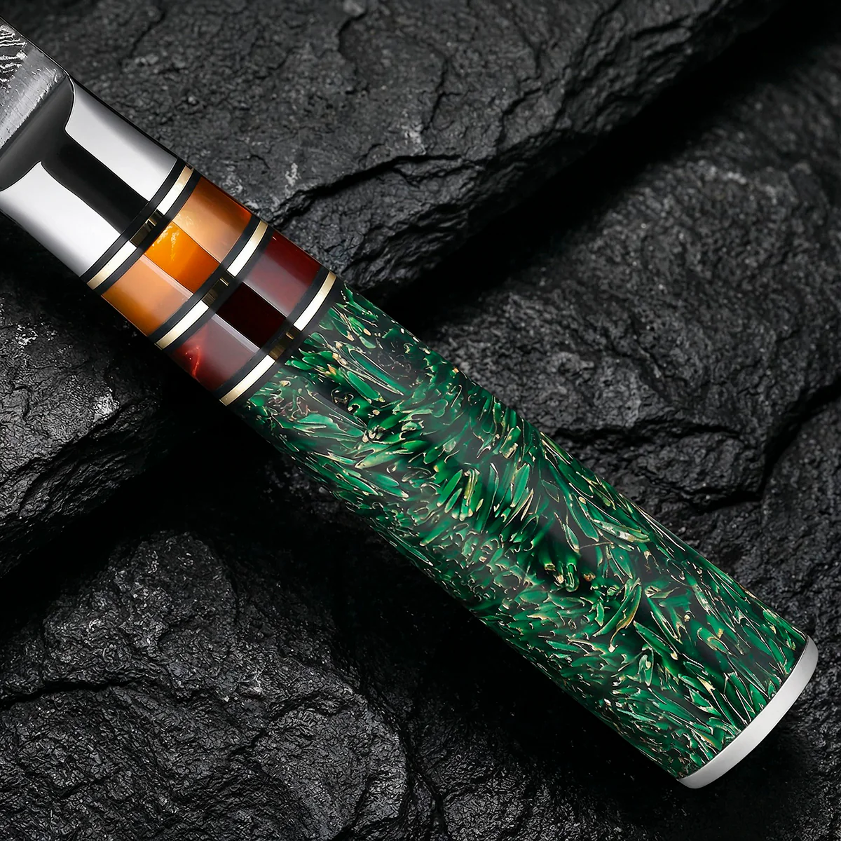 VG10 Steel 8-Piece Damascus Chef Knife Set with Green Handles - Image 4