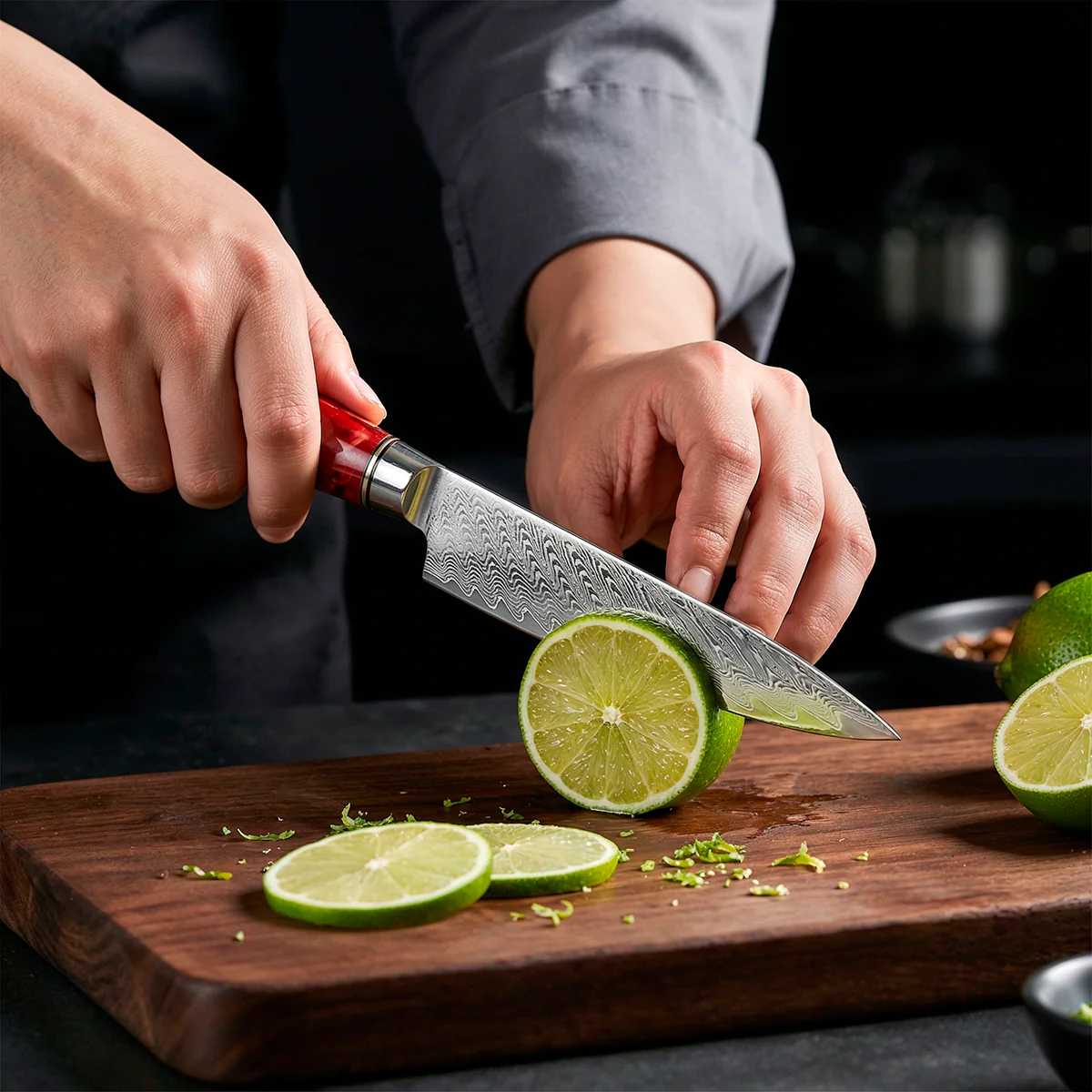 9-Piece Damascus Chef Knife Set with Red Handles VG10 - Image 11