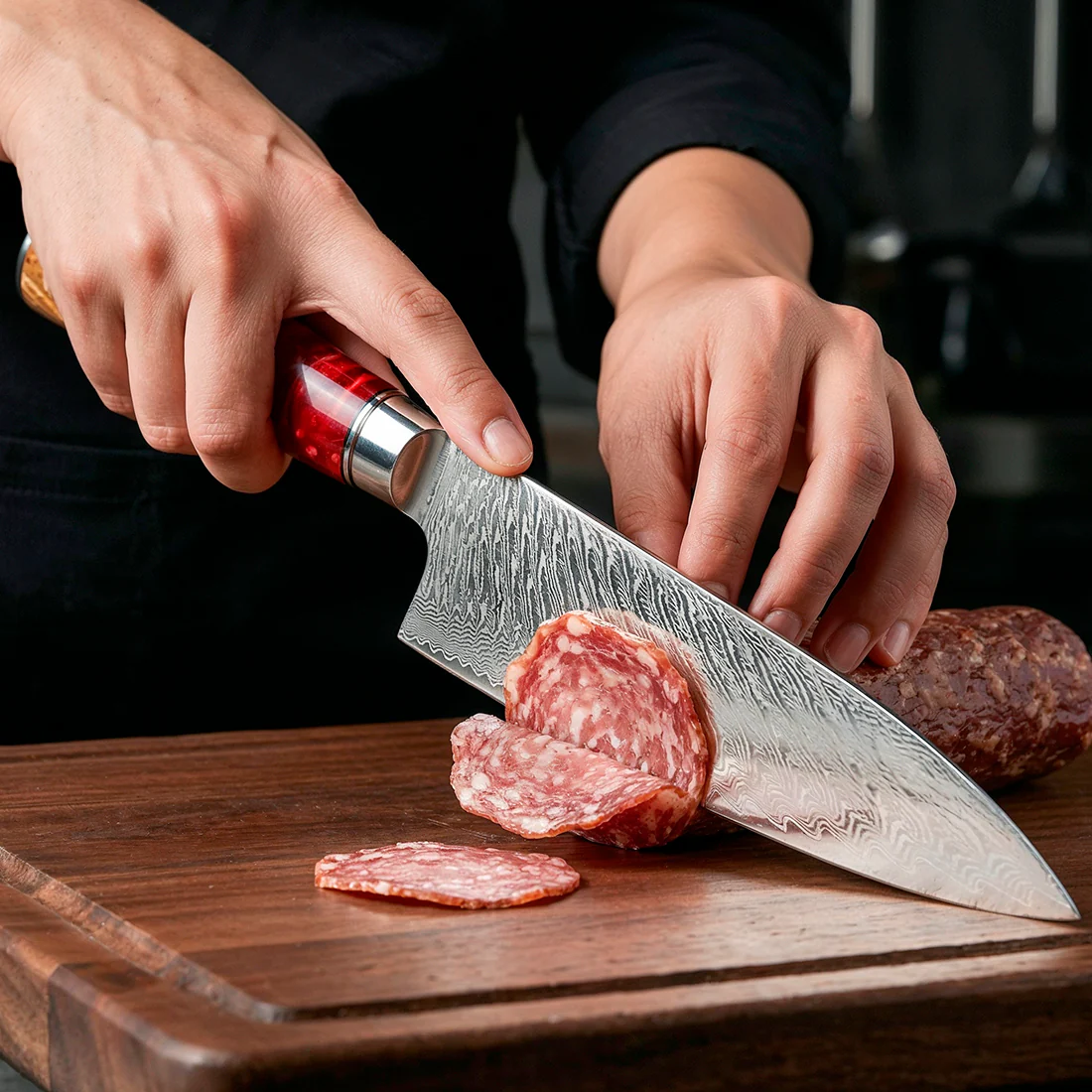 9-Piece Damascus Chef Knife Set with Red Handles VG10 - Image 8