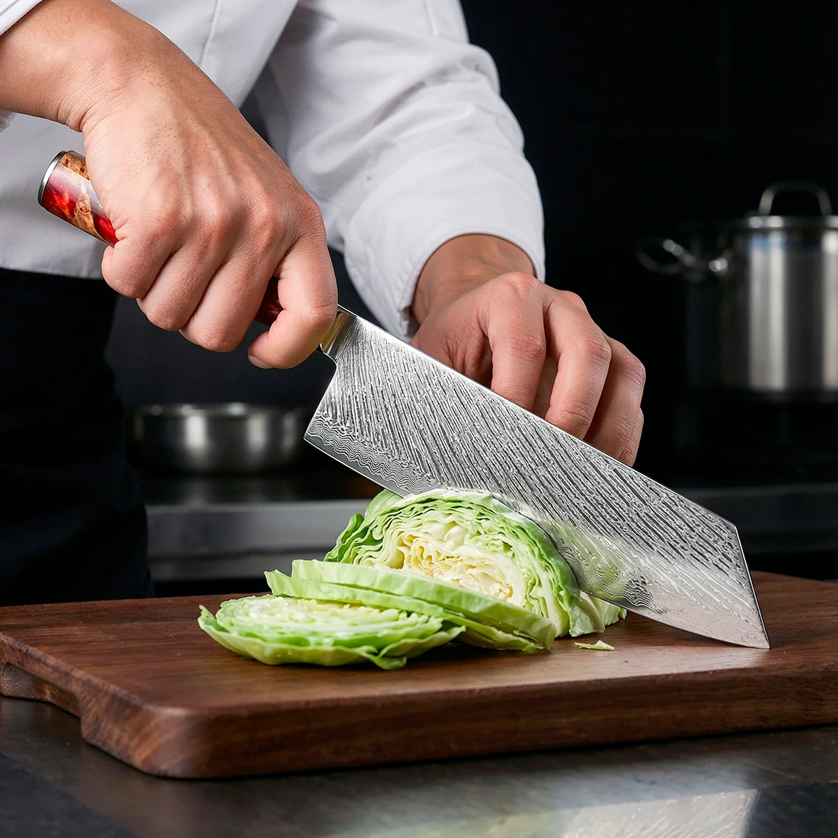 9-Piece Damascus Chef Knife Set with Red Handles VG10 - Image 9